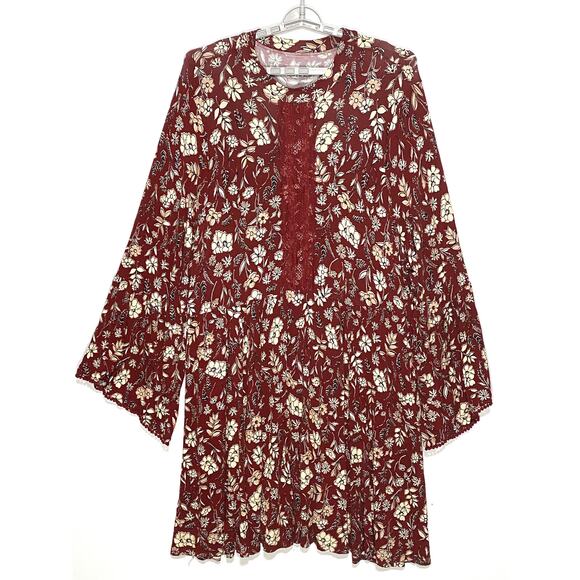 Torrid Super Soft Knit Mini Jersey Mock Neck Skater Dress 5X Bell Sleeves Floral - Picture 1 of 8